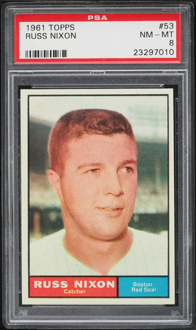 1961 Topps BB Card # 53 Russ Nixon Boston Red Sox PSA 8 NM-MT (MGD2)