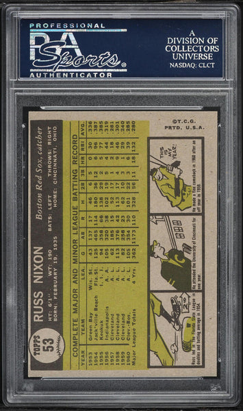 1961 Topps BB Card # 53 Russ Nixon Boston Red Sox PSA 8 NM-MT (MGD2)