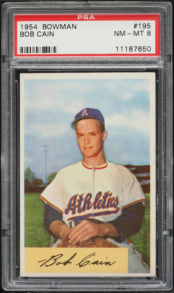 1954 Bowman BB Card #195 Bob Cain Philadelphia Athletics PSA 8 NM-MT (MGD2)