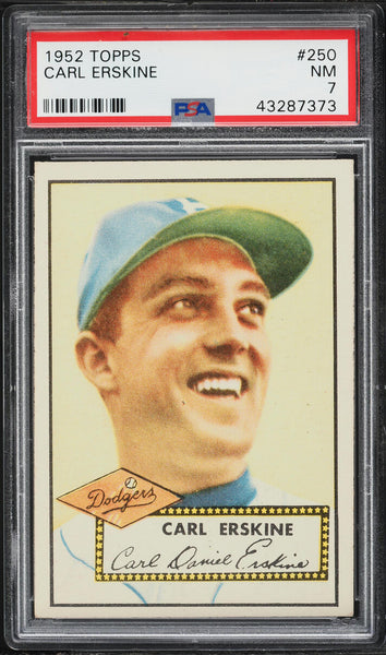 1952 Topps BB Card #250 Carl Erskine Brooklyn Dodgers PSA 7 NRMT (MGD2)