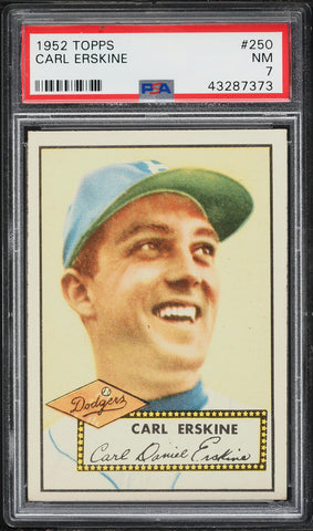 1952 Topps BB Card #250 Carl Erskine Brooklyn Dodgers PSA 7 NRMT (MGD2)