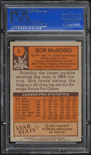 1978 Topps BkB Card # 5 Bob McAdoo New York Knicks HOF PSA 8 NM-MT (MGD2)