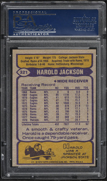 1979 Topps FB Card #321 Harold Jackson New England Patriots PSA 9 MINT (MGD2)