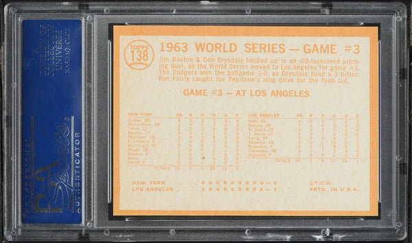 1964 Topps BB Card #138 World Series Game 3 L.A. TAKES 3RD STRAIGHT PSA 9 MINT (MGD2)