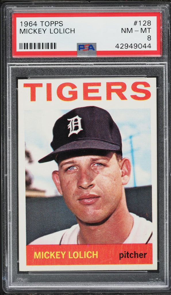 1964 Topps BB Card #128 Mickey Lolich Detroit Tigers ROOKIE RC PSA 8 NM-MT (MGD2)