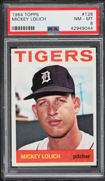 1964 Topps BB Card #128 Mickey Lolich Detroit Tigers ROOKIE RC PSA 8 NM-MT (MGD2)