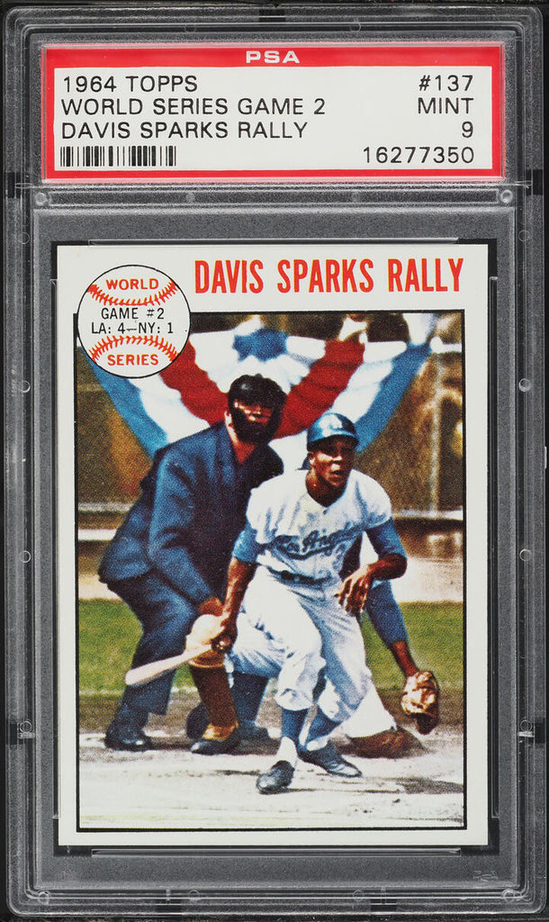 1964 Topps BB Card #137 World Series Game 2 DAVIS SPARKS RALLY PSA 9 MINT (MGD2)