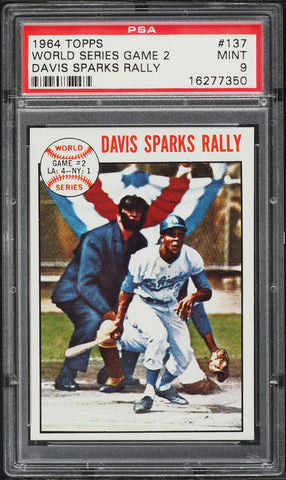1964 Topps BB Card #137 World Series Game 2 DAVIS SPARKS RALLY PSA 9 MINT (MGD2)