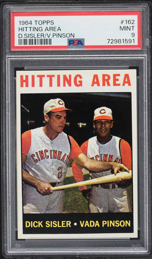 1964 Topps BB Card #162 Dick Sisler & Vada Pinson Reds HOF HITTING AREA PSA 9 (MGD2)