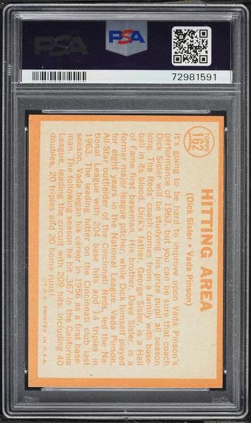 1964 Topps BB Card #162 Dick Sisler & Vada Pinson Reds HOF HITTING AREA PSA 9 (MGD2)