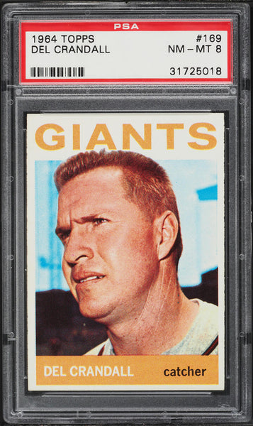 1964 Topps BB Card #169 Del Crandall Milwaukee Braves HOF PSA 8 NM-MT (MGD2)