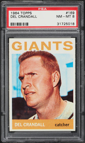 1964 Topps BB Card #169 Del Crandall Milwaukee Braves HOF PSA 8 NM-MT (MGD2)