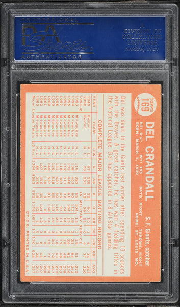 1964 Topps BB Card #169 Del Crandall Milwaukee Braves HOF PSA 8 NM-MT (MGD2)