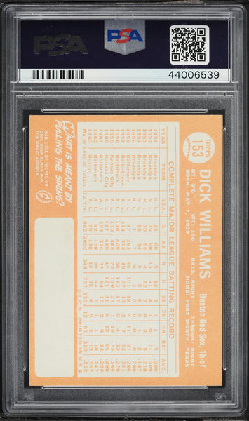 1964 Topps BB Card #153 Dick Williams Boston Red Sox HOF PSA 9 MINT (MGD2)