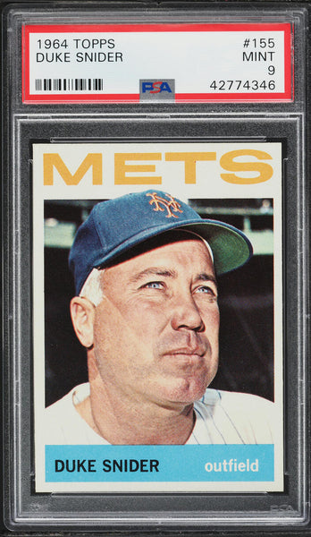 1964 Topps BB Card #155 Duke Snider New York Mets HOF PSA 9 MINT (MGD2)