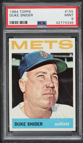 1964 Topps BB Card #155 Duke Snider New York Mets HOF PSA 9 MINT (MGD2)