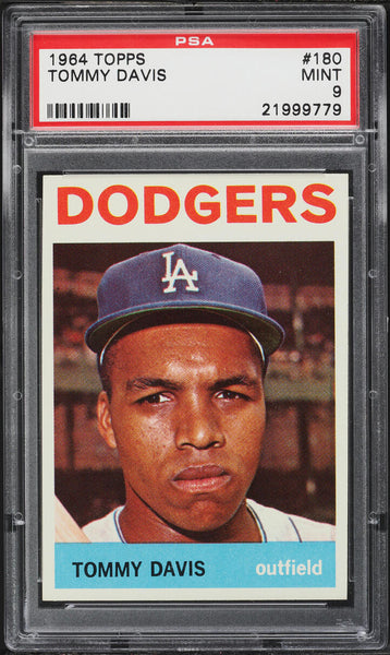 1964 Topps BB Card #180 Tommy Davis Los Angeles Dodgers PSA 9 MINT (MGD2)
