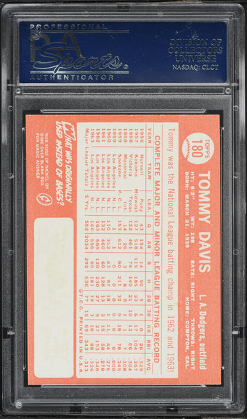 1964 Topps BB Card #180 Tommy Davis Los Angeles Dodgers PSA 9 MINT (MGD2)