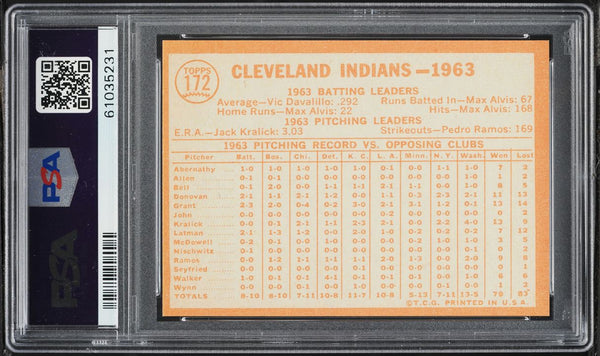 1964 Topps BB Card #172 Cleveland Indians TEAM CARD #172 PSA 9 MINT (MGD2)