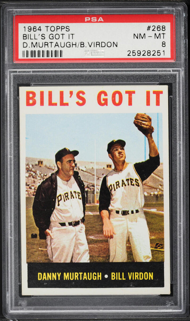 1964 Topps BB Card #268 Danny Murtaugh & Bill Virdon Pirates HOF PSA 8 NM-MT (MGD2)