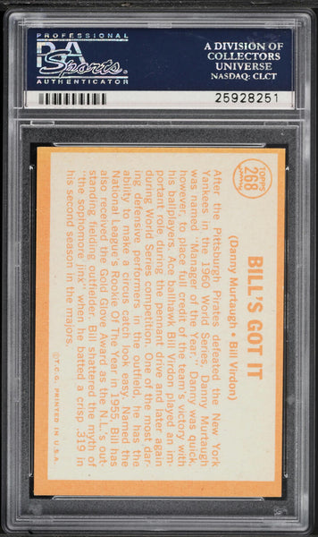 1964 Topps BB Card #268 Danny Murtaugh & Bill Virdon Pirates HOF PSA 8 NM-MT (MGD2)