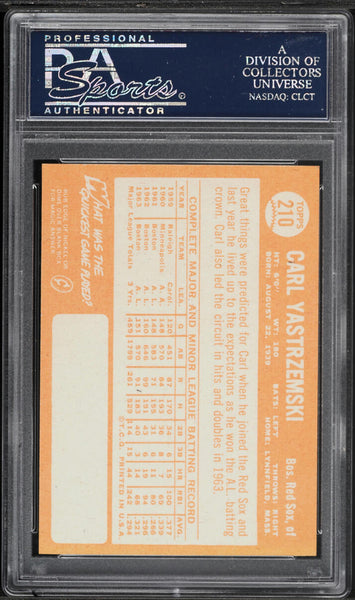 1964 Topps BB Card #210 Carl Yastrzemski Boston Red Sox HOF PSA 8 NM-MT (MGD2)