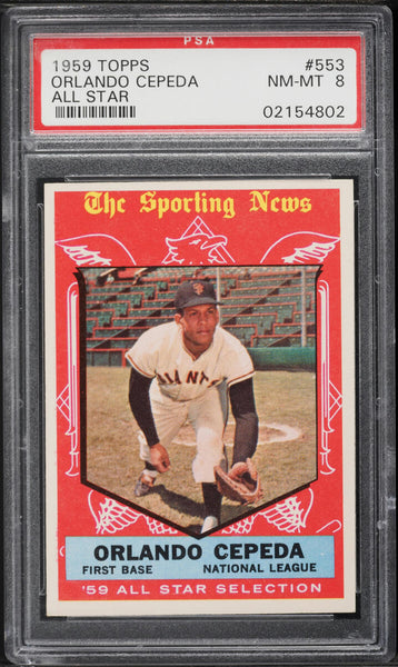 1959 Topps BB Card #553 Orlando Cepeda San Francisco Giants HOF ALL-STAR PSA 8 (MGD2)
