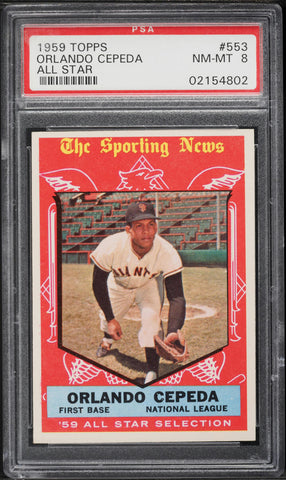 1959 Topps BB Card #553 Orlando Cepeda San Francisco Giants HOF ALL-STAR PSA 8 (MGD2)