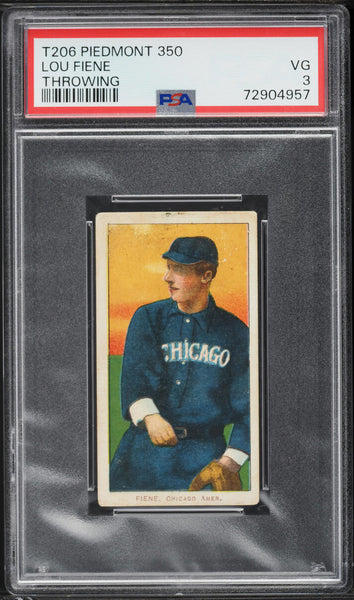 1909-11 T206 Lou Fiene Chicago, THROWING, PIEDMONT PSA 3 VG (MGD2)