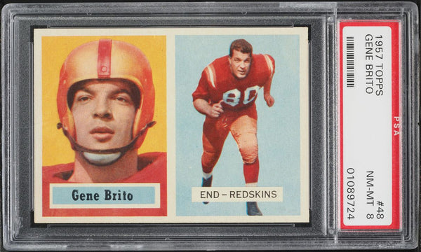 1957 Topps FB Card # 48 Gene Brito Washington Redskins HOF PSA 8 NM-MT (MGD2)