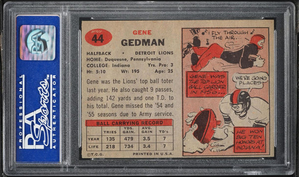 1957 Topps FB Card # 44 Gene Gedman Detroit Lions ROOKIE RC PSA 8 NM-MT (MGD2)