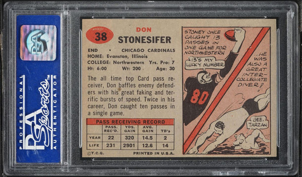 1957 Topps FB Card # 38 Don Stonesifer Chicago Cardinals PSA 8 NM-MT (MGD2)