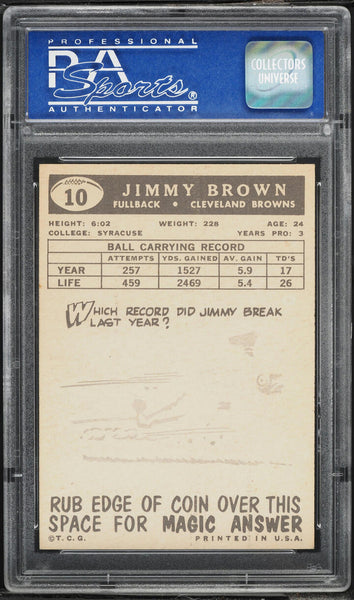 1959 Topps FB Card # 10 Jim Brown Cleveland Browns HOF PSA 8 NM-MT (MGD2)