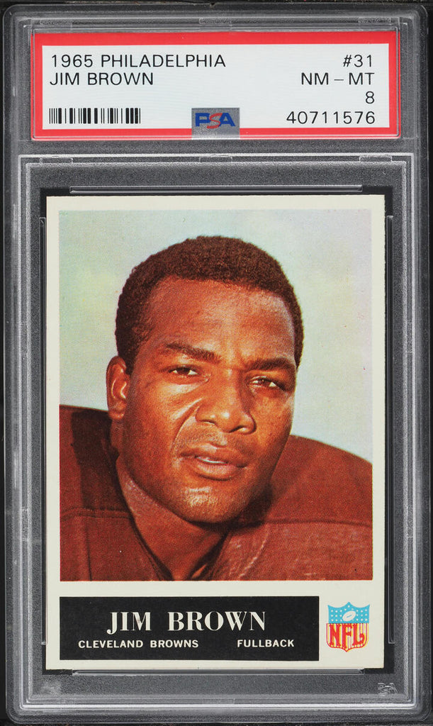 1965 Philadelphia FB Card # 31 Jim Brown Cleveland Browns HOF PSA 8 NM-MT (MGD2)