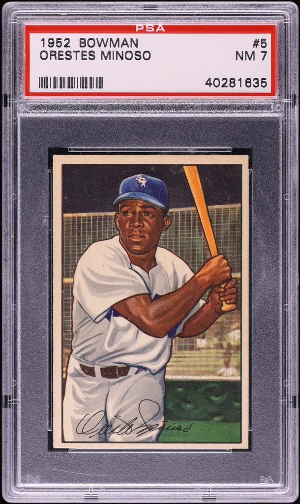 1952 Bowman BB Card # 5 Orestes Minoso Chicago White Sox HOF ROOKIE RC PSA 7 (MGD2)