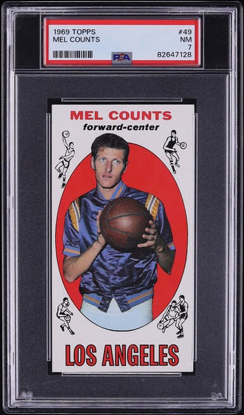 1969 Topps BkB Card # 49 Mel Counts Los Angeles Lakers ROOKIE #49 PSA 7 NRMT (MGD2)
