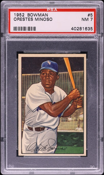 1952 Bowman BB Card # 5 Orestes Minoso Chicago White Sox HOF ROOKIE RC PSA 7 (MGD2)