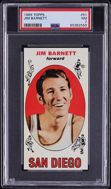 1969 Topps BkB Card # 51 Jim Barnett San Diego Rockets ROOKIE PSA 7 NRMT (MGD2)