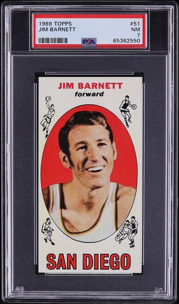 1969 Topps BkB Card # 51 Jim Barnett San Diego Rockets ROOKIE PSA 7 NRMT (MGD2)