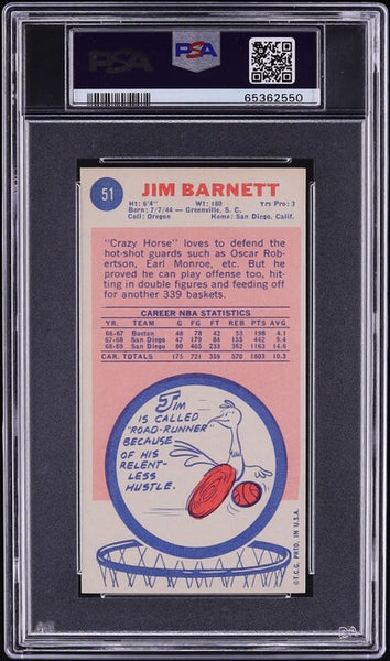 1969 Topps BkB Card # 51 Jim Barnett San Diego Rockets ROOKIE PSA 7 NRMT (MGD2)