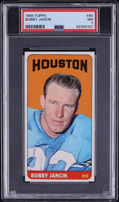 1965 Topps FB Card # 80 Bobby Jancik Houston Oilers SP PSA 7 NRMT (MGD2)