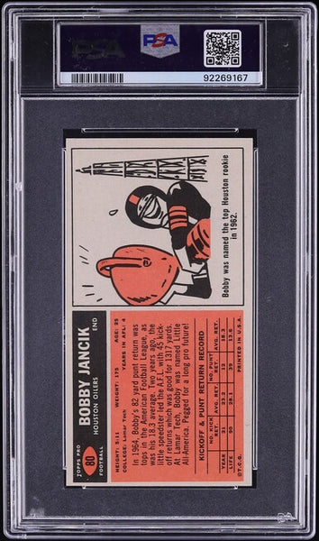 1965 Topps FB Card # 80 Bobby Jancik Houston Oilers SP PSA 7 NRMT (MGD2)