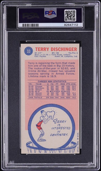1969 Topps BkB Card # 33 Terry Dischinger Detroit Pistons ROOKIE RC PSA 7 NRMT (MGD2)