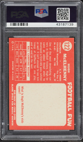 1958 Topps FB Card #122 Hugh McElhenny San Francisco 49ers HOF PSA 7 NRMT (MGD2)
