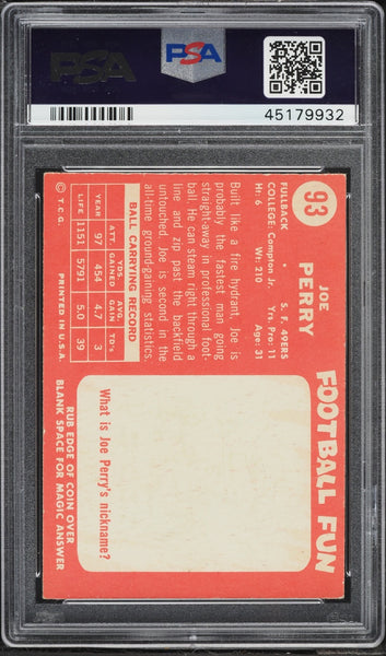 1958 Topps FB Card # 93 Joe Perry San Francisco 49ers HOF PSA 7 NRMT (MGD2)