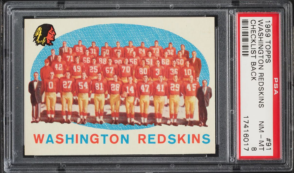 1959 Topps FB Card # 91 Washington Redskins CHECKLIST BACK PSA 8 NM-MT (MGD2)