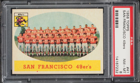 1958 Topps FB Card # 41 San Francisco 49ers TEAM CARD PSA 8 NM-MT (MGD2)