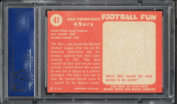 1958 Topps FB Card # 41 San Francisco 49ers TEAM CARD PSA 8 NM-MT (MGD2)