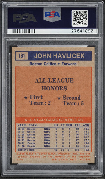 1972 Topps BkB Card #161 John Havlicek Boston Celtics HOF ALL-STAR PSA 8 NM-MT (MGD2)