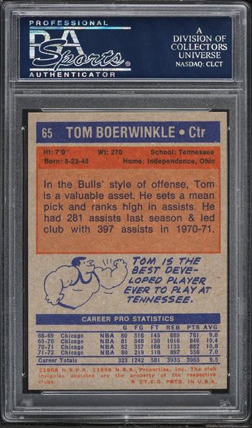 1972 Topps BkB Card # 65 Tom Boerwinkle Chicago Bulls PSA 9 MINT (MGD2)
